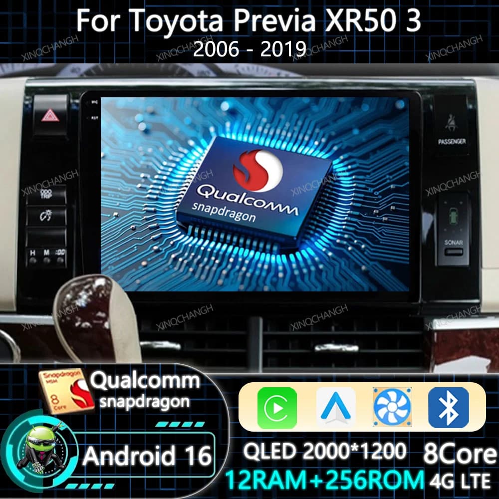 Android 16 Car Radio Carplay Auto For Toyota Previa XR50 3 III Estima 2006 - 2019 GPS 2DIN BT Navigation QLED Qualcomm 4G WIFI