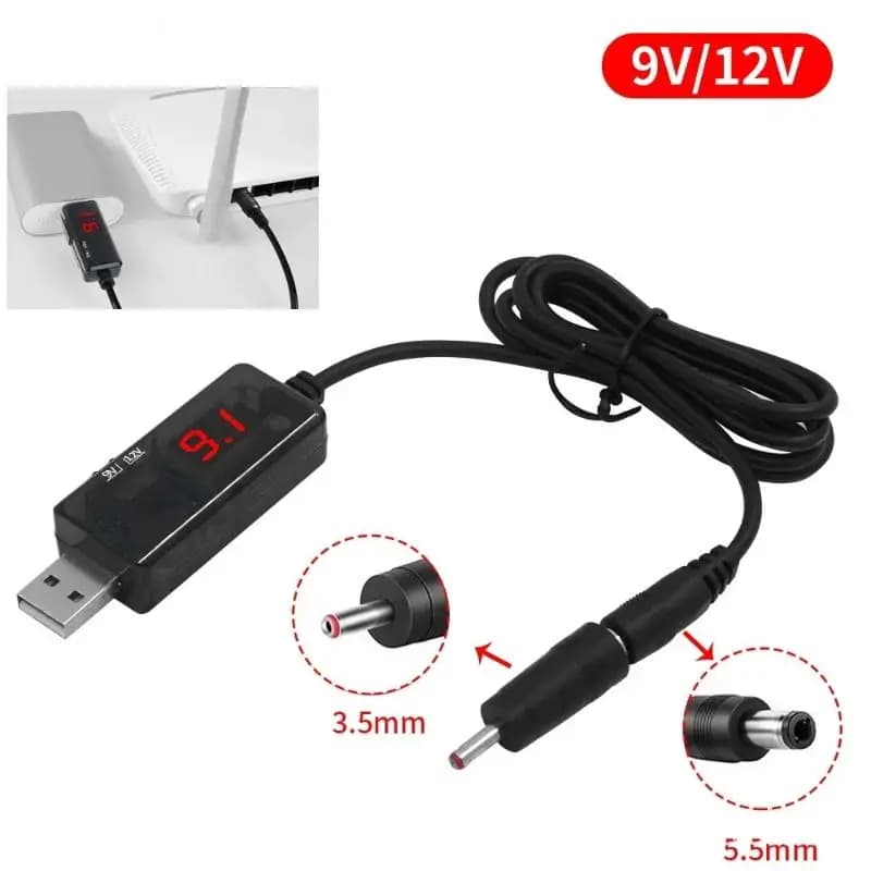 Cavo Adattatore Convertitore USB Step-Up da 5V a 9V/12V per Router, Modem, Ventole, Altoparlanti - Modulo di Alimentazione USB con Spina da 5.5mm