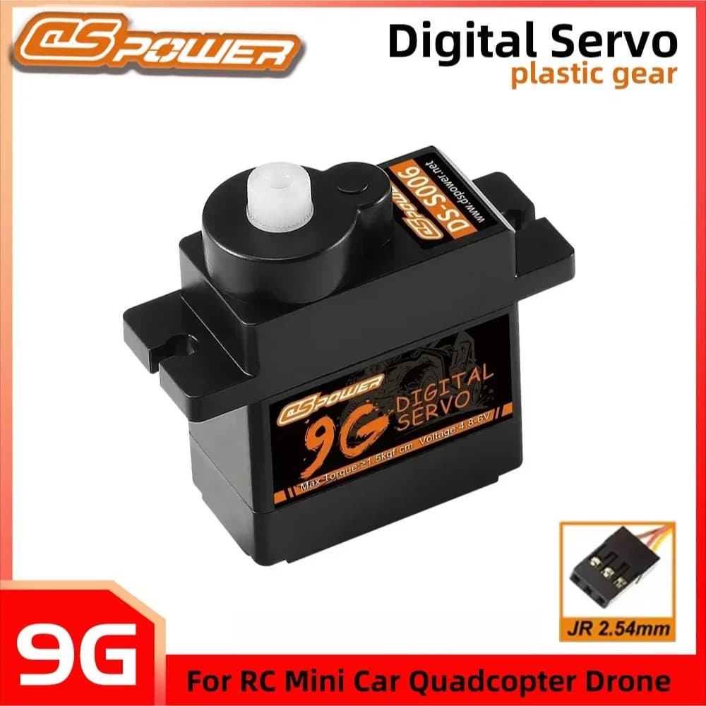 Servo Digitale Micro DSpower 9g ad Alta Precisione con Ingranaggi in Plastica e Connettore JR per Aeromodelli RC, Mini Aerei, Elicotteri ad Ala Fissa, Droni e Robot