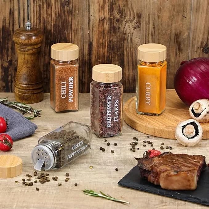 120ml Glass Spice Jars With Bamboo Lid Spice Seasoning Containers Salt Pepper Shakers Spice Organizer Kitchen Storage Set