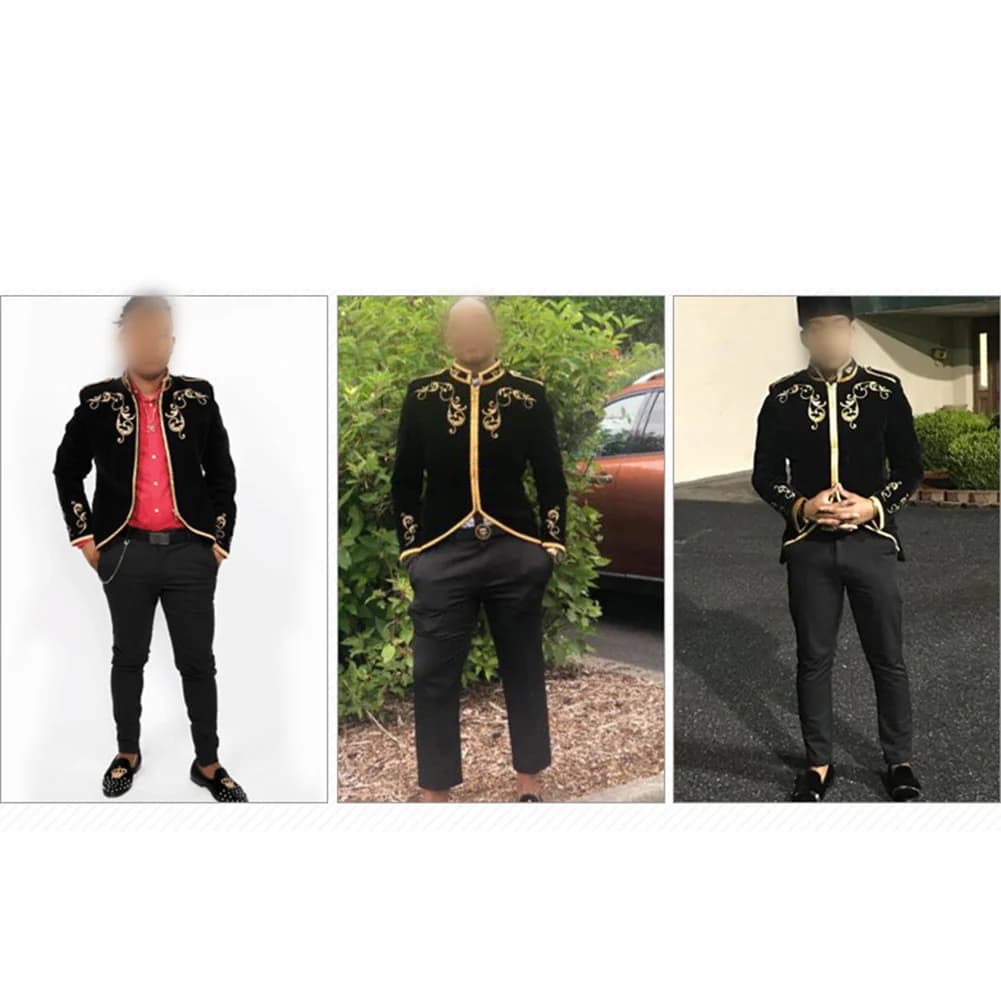 Fashion Jacket Embroidery Coat Holiday Medieval Jacket Men Prince Stand Victorian Vintage Coat Cosplay Costume