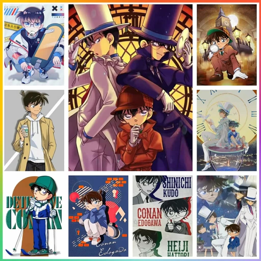 Kit di Pittura Diamantata 5D Fai da Te con Ricamo a Mosaico Anime Detective Conan, Quadri Pixel Art Stampati per Decorazioni Domestiche, Lavorazione Artigianale