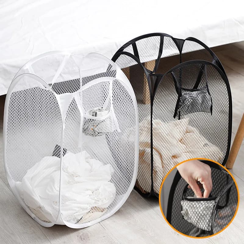 Collapsible Pop-up Mesh Laundry Basket Portable Clothes Hamper Ventilated Foldable Easy Storage Bathroom Clothes Organizer Bag
