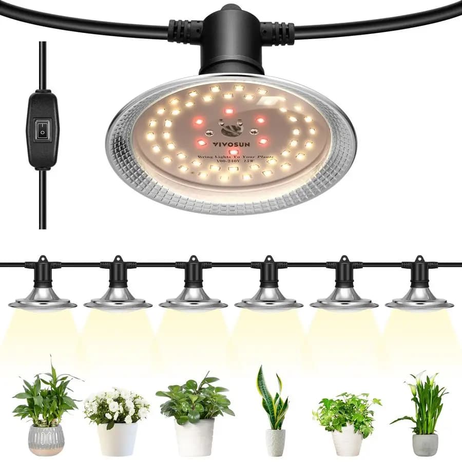 Luci per coltivazione a LED per esterni, luci per coltivazione a corda impermeabili, luci per coltivazione di piante a spettro completo con cavo regolabile da 22 piedi per piantine