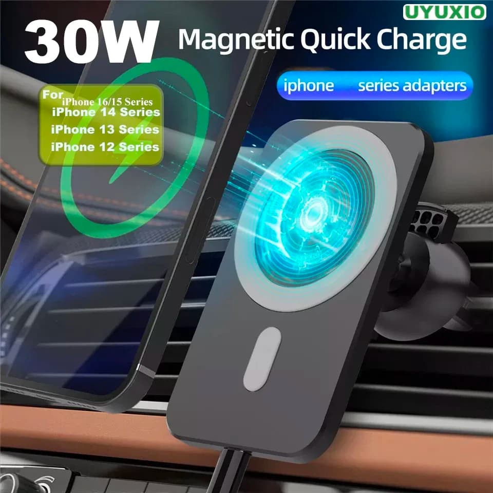 UYUXIO 30W Wireless Charger Car Magnetic Phone Holder for iPhone 16 15 14 13 Pro Max 12 Quick Recharge Magnetic Induction Adapter