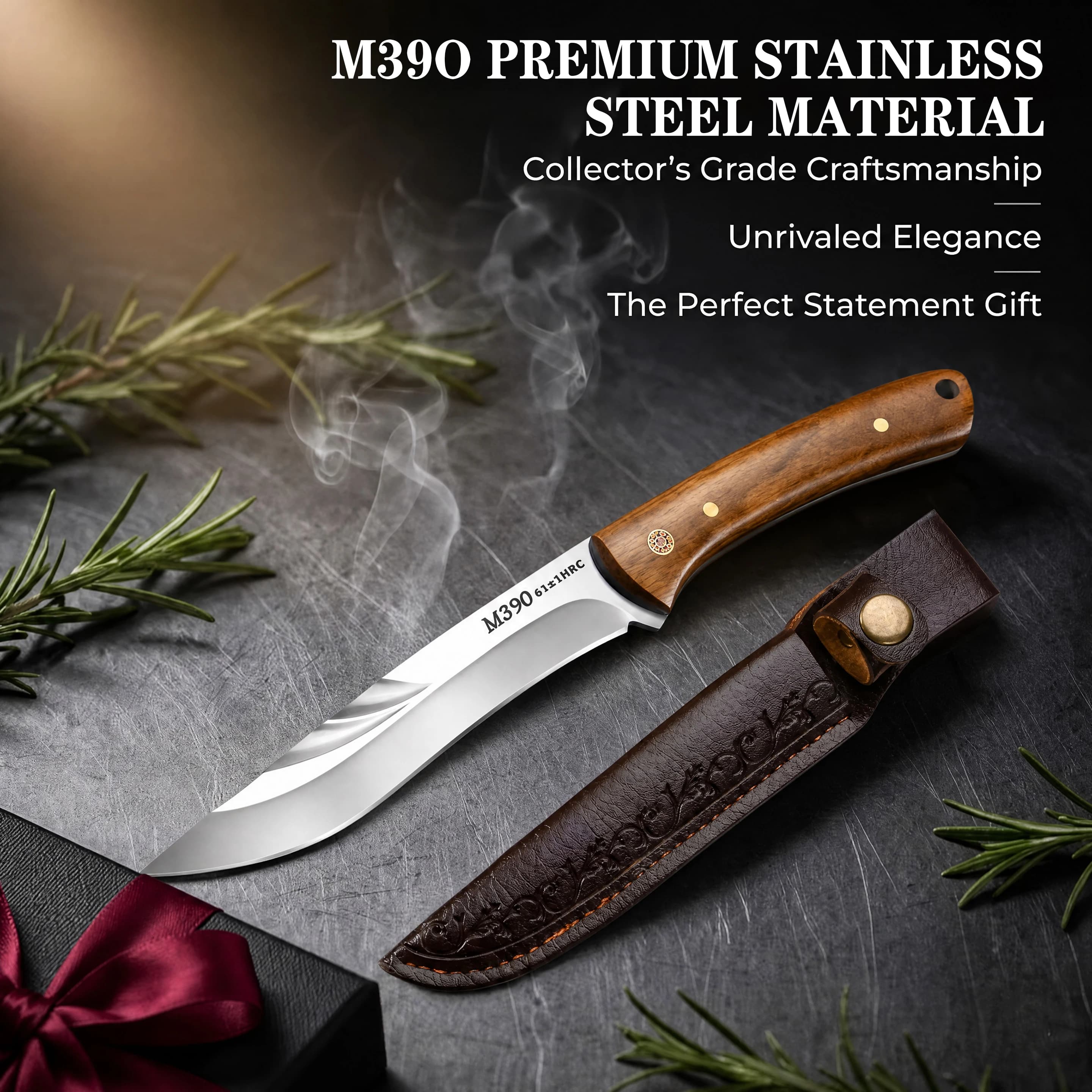 Professional Kitchen Boning & Multipurpose Knife with Wood Handle Ultra Sharp – M390 Steel Blade with Sheath for Meat Fruit BBQ