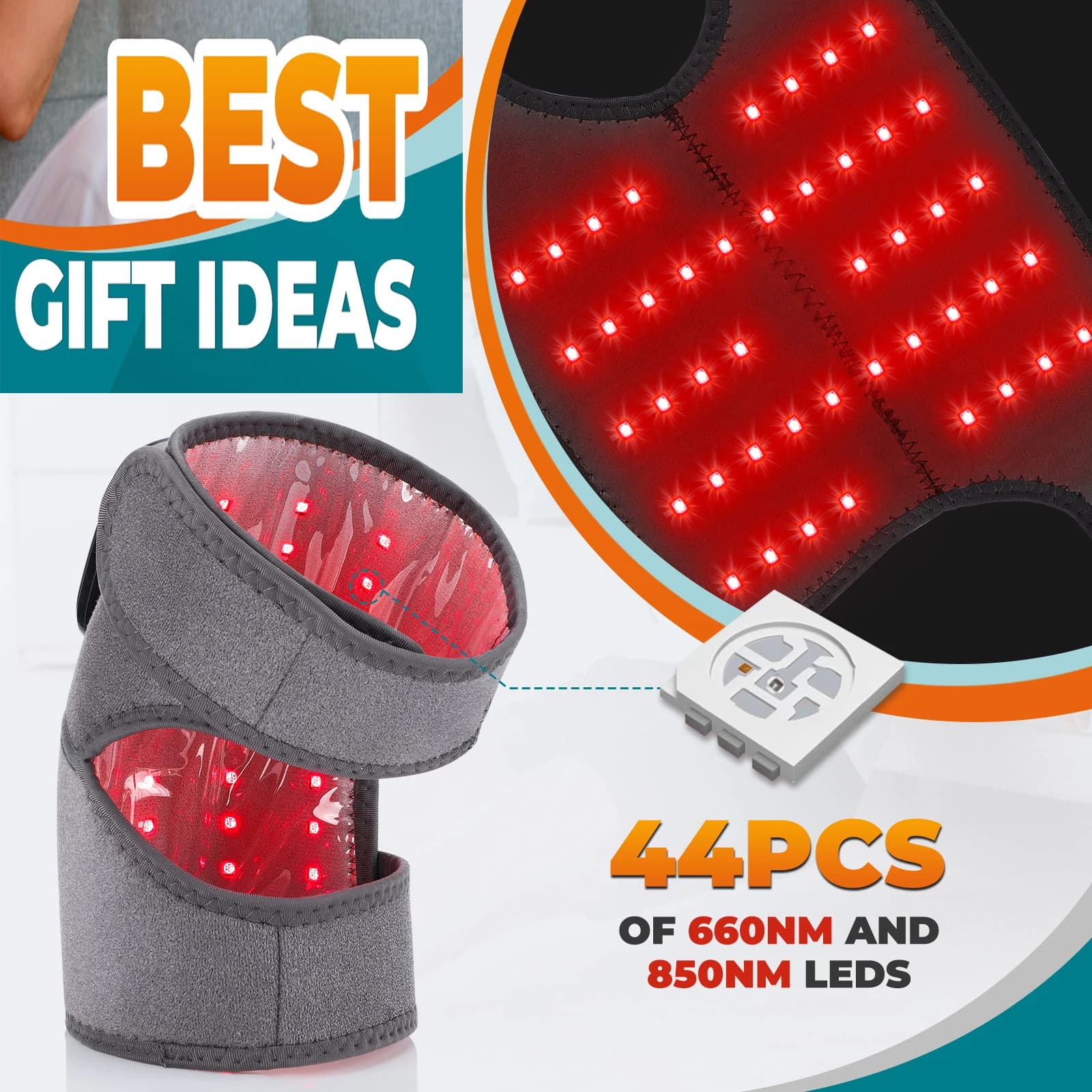 Infrared light devices near 660 and 850nm, knee pad with heating function 3 in 1, thermal belts for shoulder and elbow.