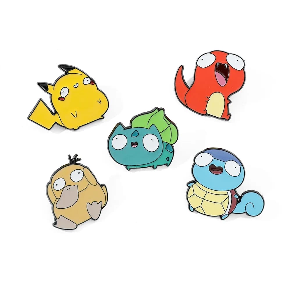 Set di 5 Spille in Metallo Smaltato a Tema Cartone Animato: Pikachu, Squirtle, Psyduck - Accessori Personalizzati per Abbigliamento, Zaini e Gioielli - Idea Regalo