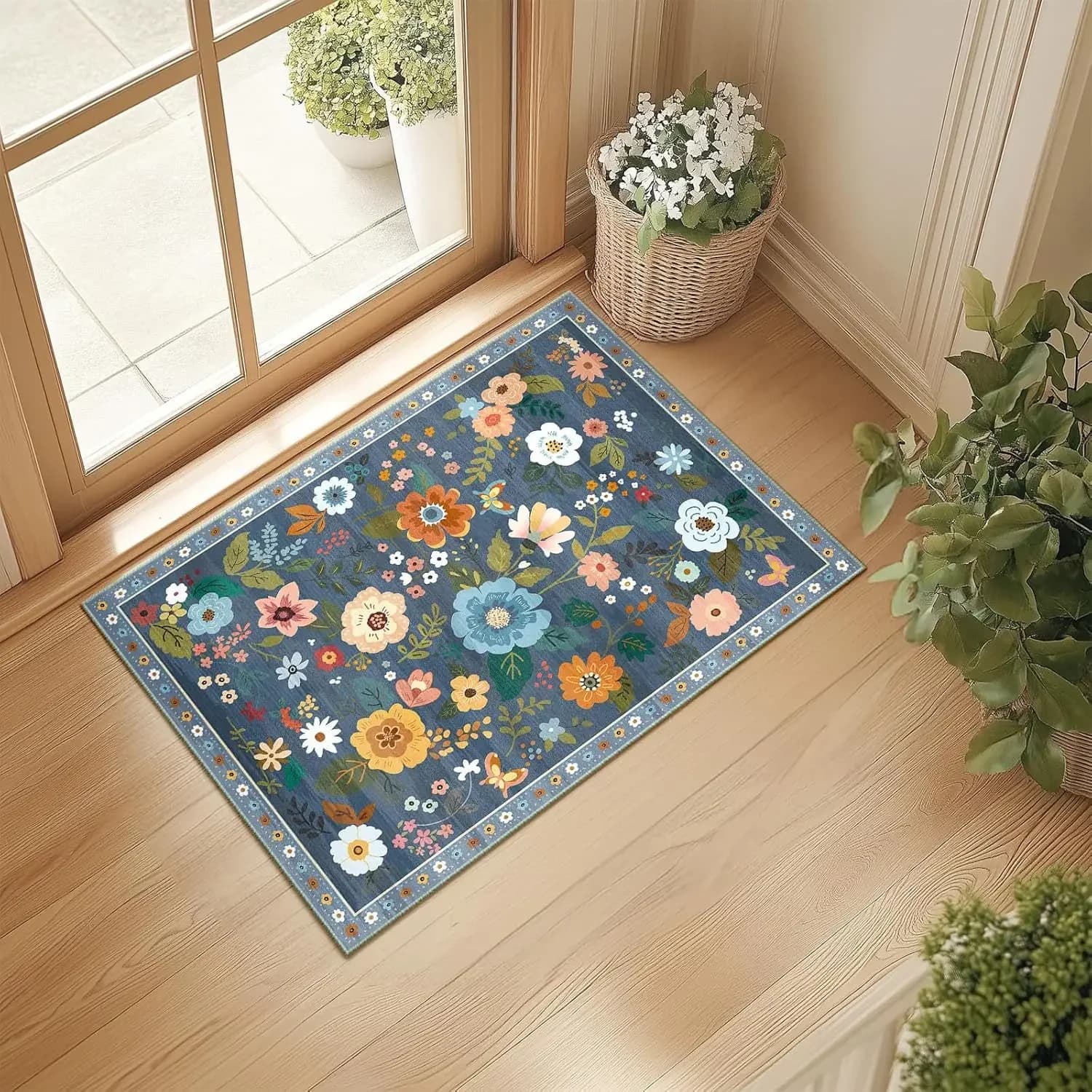Tappetino da pavimento VIKAMA con motivo floreale - Tappetino da bagno assorbente e resistente per l'ingresso, facile da pulire, per la decorazione della casa