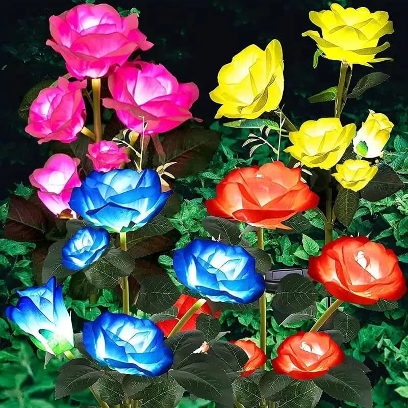 Lampada Solare a LED a 5 Teste a Forma di Rosa, Impermeabile, con Picchetto per Giardino, Patio, Matrimoni, Compleanni, Decorazioni Festive, Luce Floreale