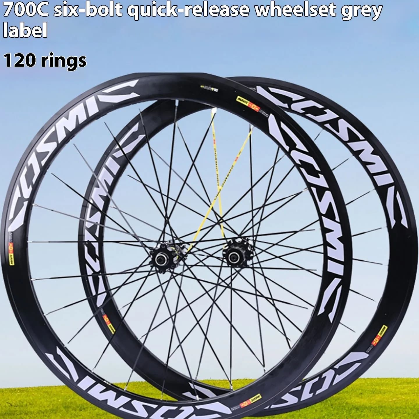 Ruote da strada COSMIC 700C Tirare dritto Freni a disco QR a 6 fori 24 fori Etichetta grigia WheelSET 120 anelli Cuscinetti HG 6