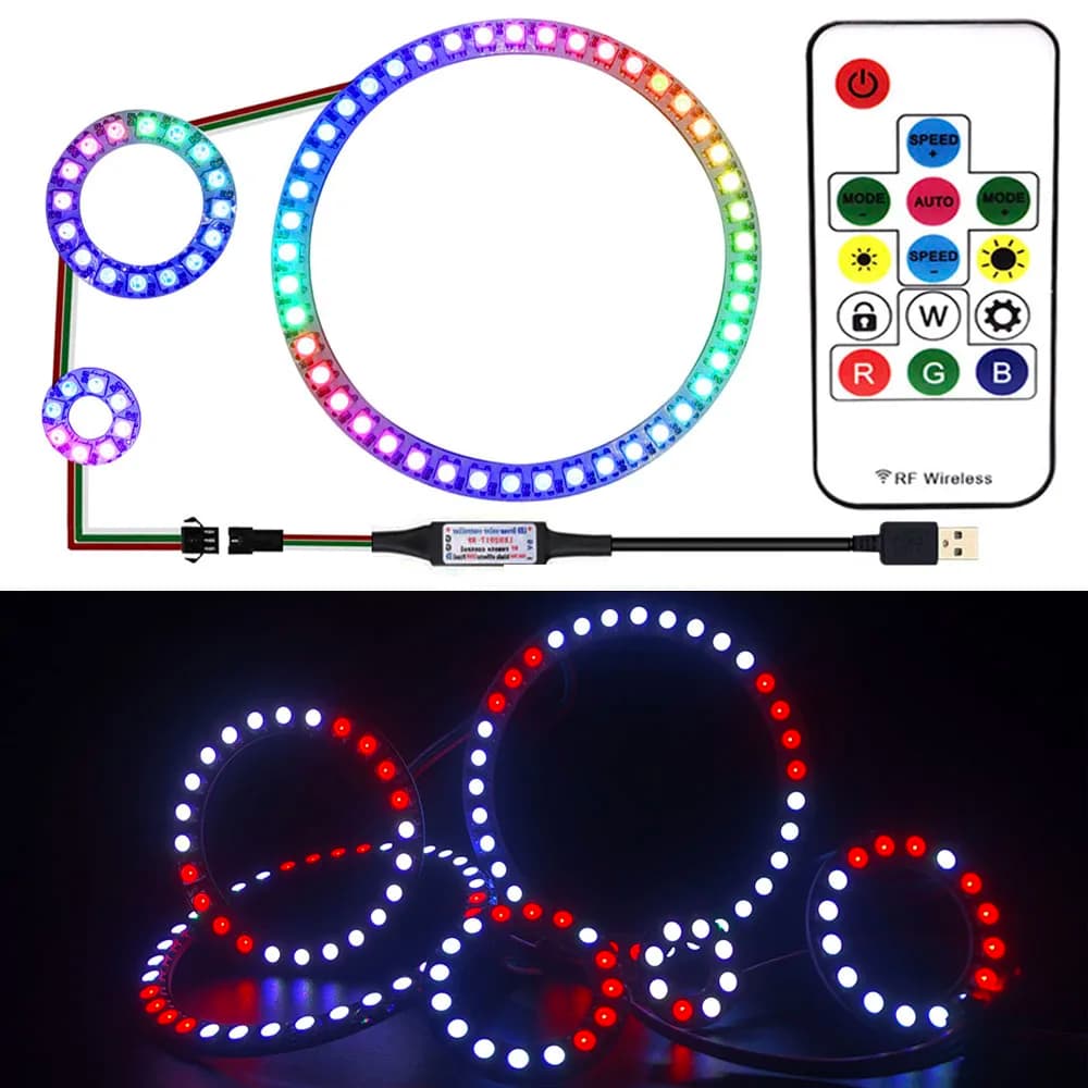 WS2812B 8/16/24/35/45LED Pixel Ring 14 tasti Kit Controller USB WS2812 IC indirizzabile individualmente PCB nero/bianco DC5V