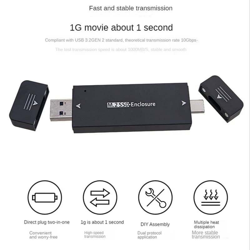 M.2 SSD-Enclosure USB 3.1 Type C Enclosure per disco rigido USB 3.1 Type C Enclosure per disco rigido esterno per 2230 2242 per Windows/Linux