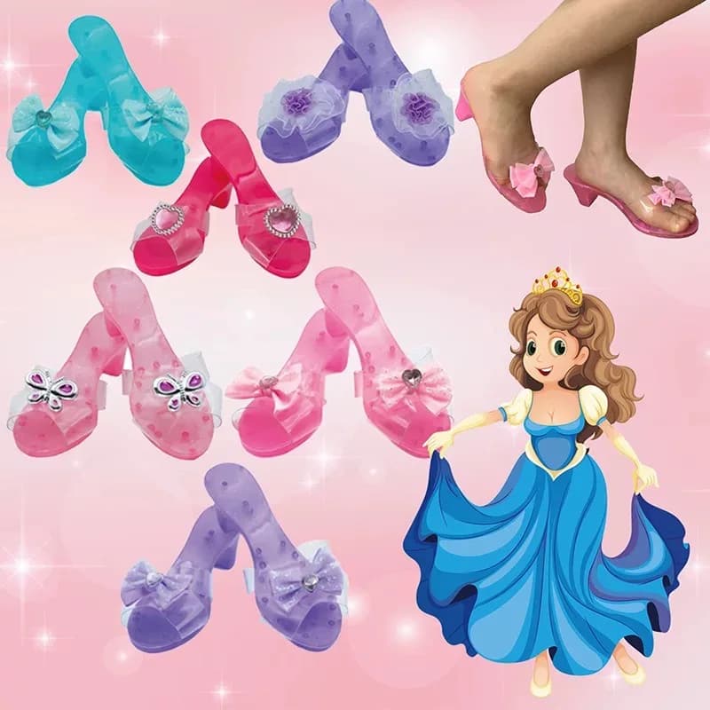 Scarpe da principessa in cristallo vestire giocattolo per ragazze di 3 anni, set di giocattoli cosplay per feste con tacco alto con accessori scintillanti, regalo per giochi di finzione