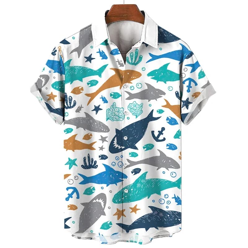Summer Fashion 3D Printed Men's Hawaiian Shirt Casual Marine Animal Pattern Short Sleeved Shirt
