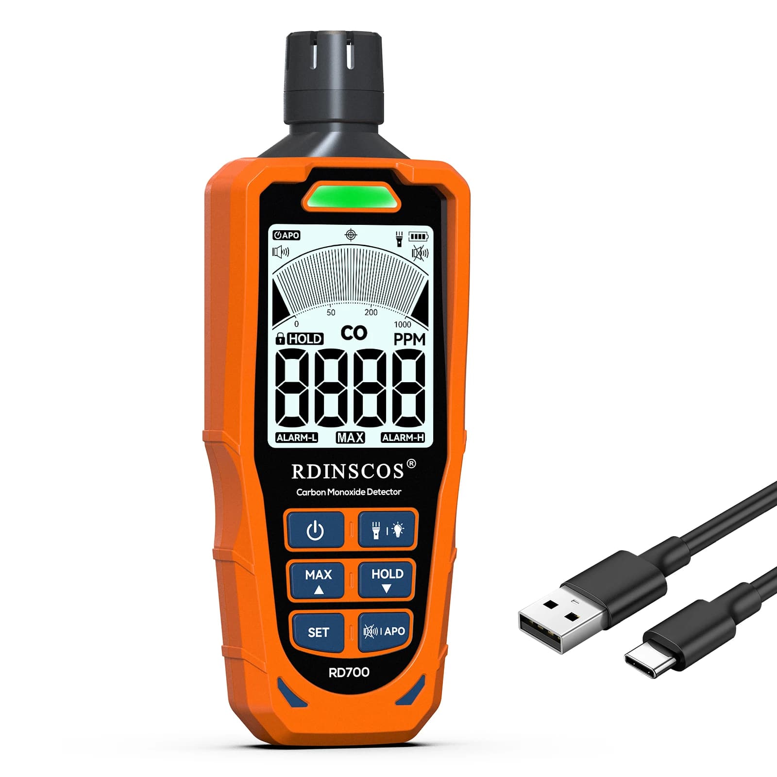 Rilevatore di gas 0-1000 ppm Rilevatore di monossido di carbonio Misuratore di CO 2.9" LCD ricaricabile