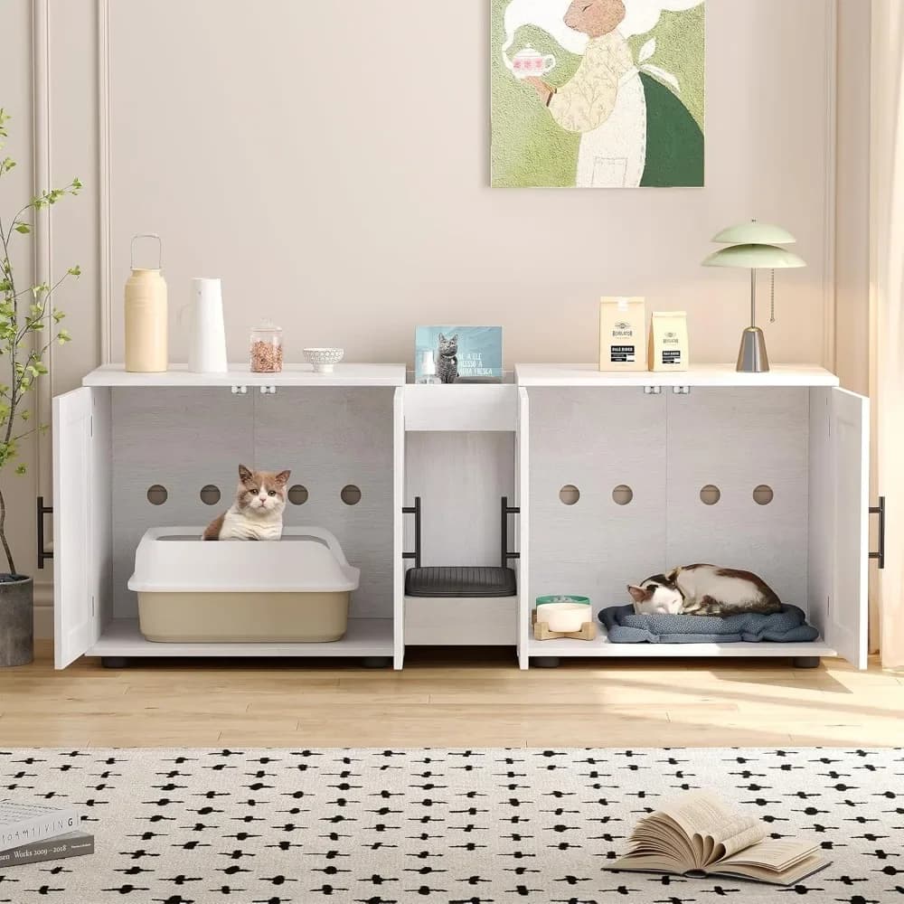 per 2 gatti, contenitore per lettiera per gatti Li Gaomon chiuso in legno con doppia gabbia, casetta per gatti, mobili per lettiera nascosti