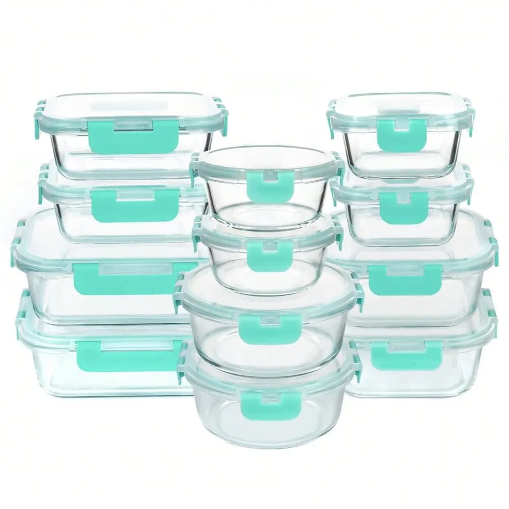 24 Pcs Glass Food Storage Containers With Lids Set, Airtight Glass Meal Prep Containers (12 Containers & 12 Lids),Leak-Proof Me