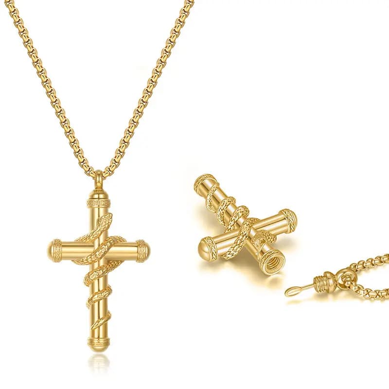 Snake Around Cross Spoon Necklace Exquisite Hollow Design Spoon Inside Stainless Steel Pendant Necklace Trendy Jewelry Presents