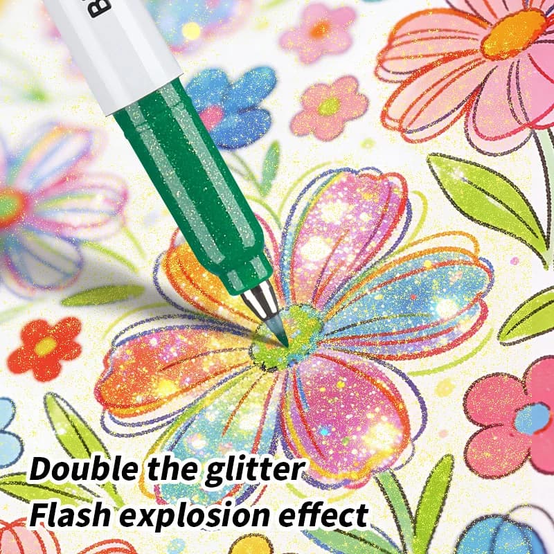 Glitter Metallic Brush Pens Set, 6 Assorted Colors Shiny Marker Pens highlighter Perfect for Journaling Scrapbooking Calligraphy