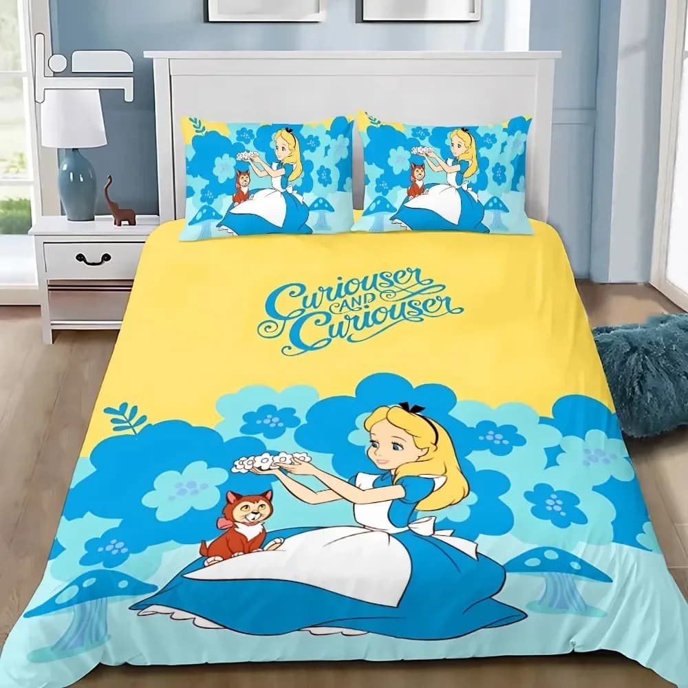 Copripiumino Alice Princess, Federa Alice nel Paese delle Meraviglie, Set Biancheria da Letto per Adulti, Ragazzi e Ragazze, Decorazione Camera da Letto, Singolo o Matrimoniale