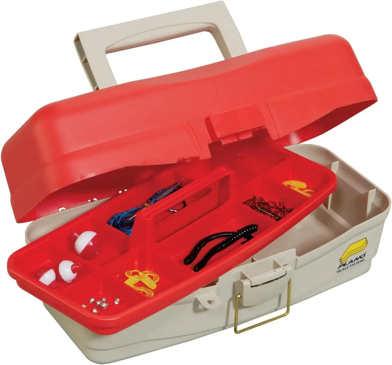 Premium Box for Fishing Equipment with a Tray, Color Red/Beige, Container for Fishing Tools