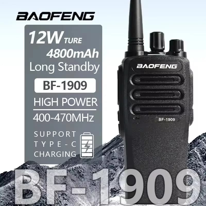BaoFeng BF-1909 Walkie Talkie 12W BF 1909 Radio Bidirezionale Portatile ad Alta Potenza a Lungo Raggio UHF con Ricarica Type-C per la Caccia