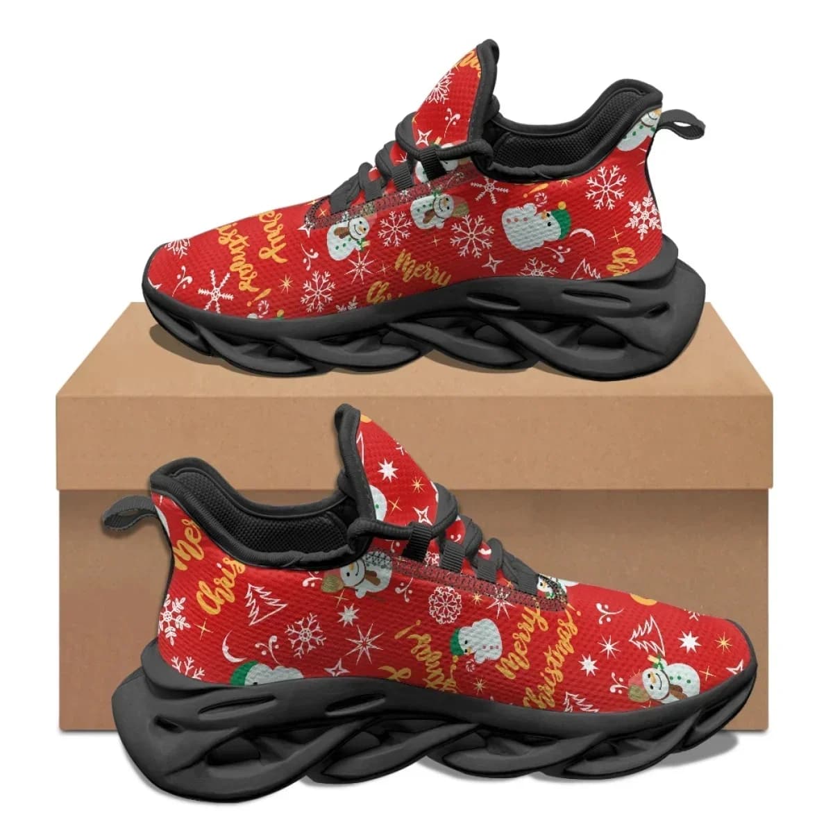 Sneakers con motivo natalizio, stampa natalizia, sneakers classiche da uomo, scarpe basse con lacci, scarpe casual con plateau, calzature resistenti all'usura 2023