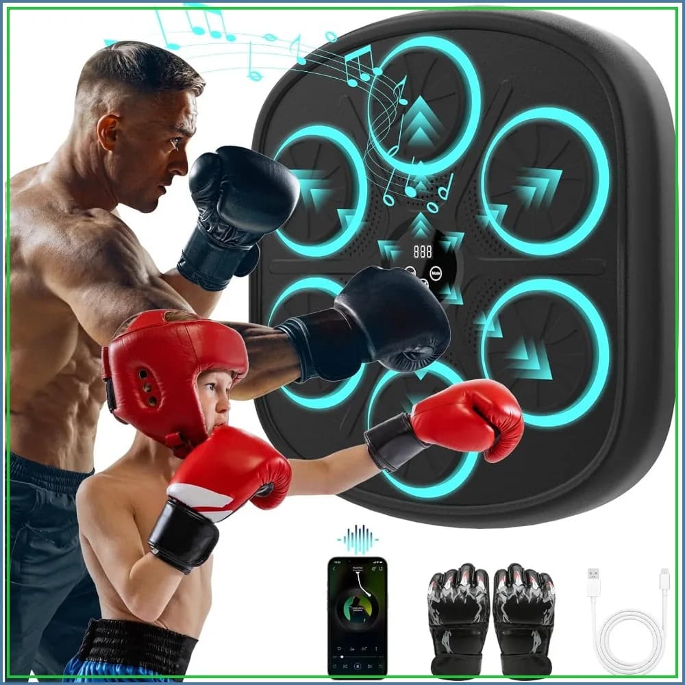 Bluetooth Music Boxing Machine, Wall-Mounted Punching Bag with Gloves, Fun Home Gym Workout for All Ages