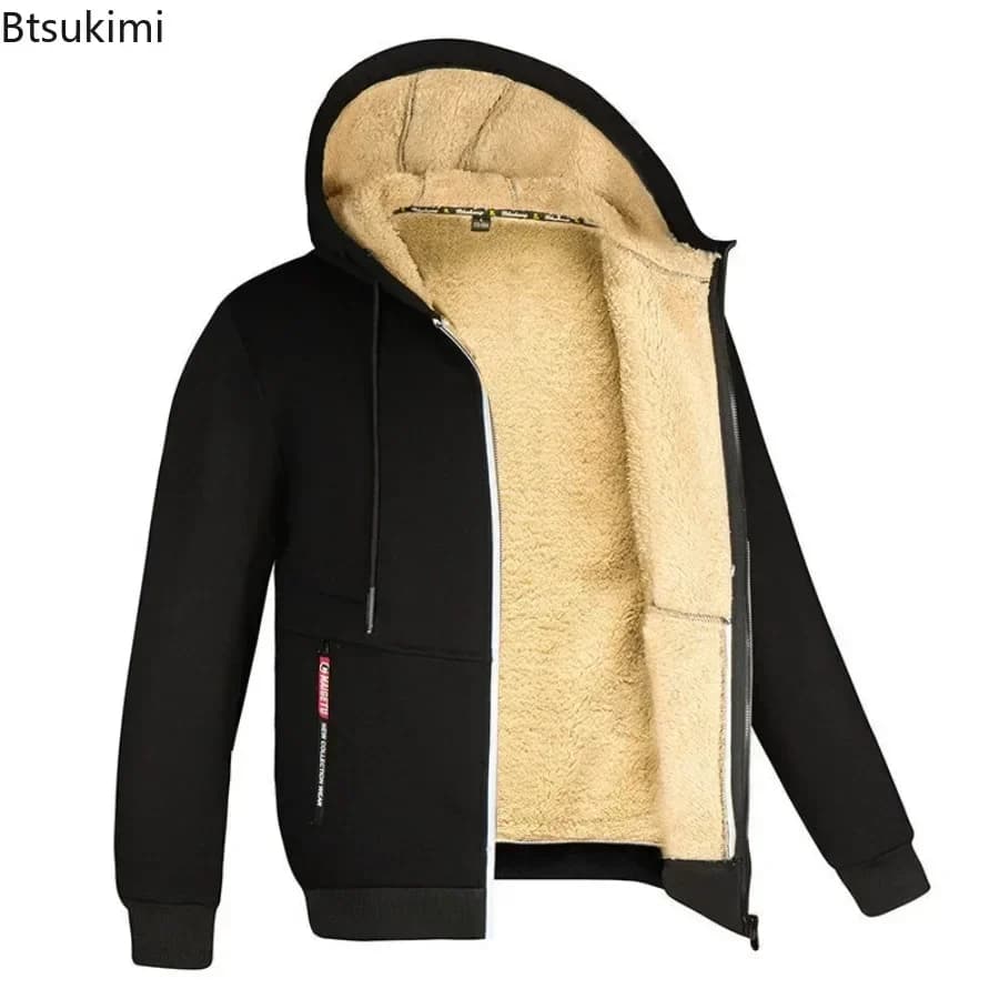 New Men's Winter Warm Hoodies Sweatshirts Thicken Lamb Fleece Lining Hooded Jacket Windproof Zip Casual Hooded Sportwear for Men