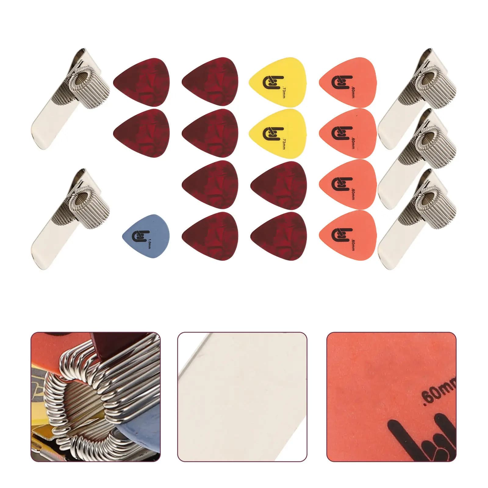 Set di 5 plettri professionali per chitarra in acciaio inossidabile per principianti e professionisti, supporto per plettri con texture antiscivolo, colore casuale