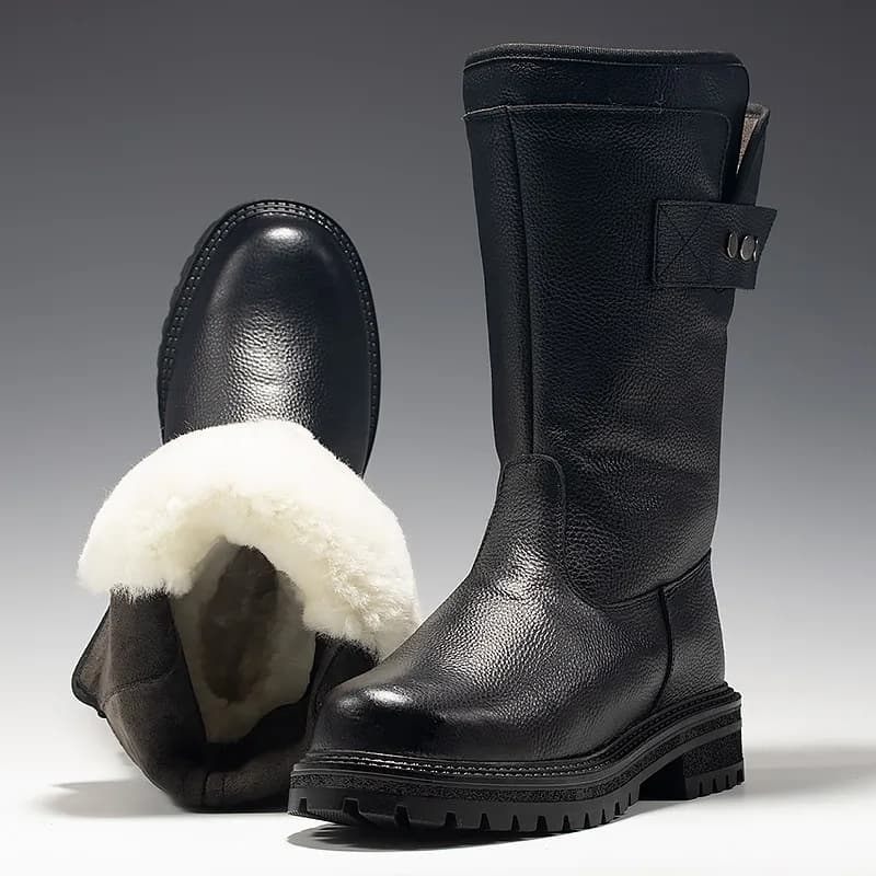 Outdoor Hiking Men Wool Snow Boots Russia Winter Thickened Warm Waterproof Non-slip Leather Mid Calf Boots
