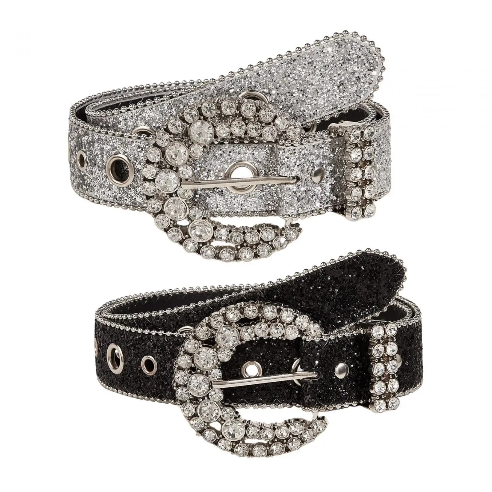 Cintura con Strass Regolabile, Fibbia Metallica Luccicante, Accessori per Costume da Cowgirl, Cintura con Occhielli per Abiti Formali, Pantaloni, Jeans, Gonne