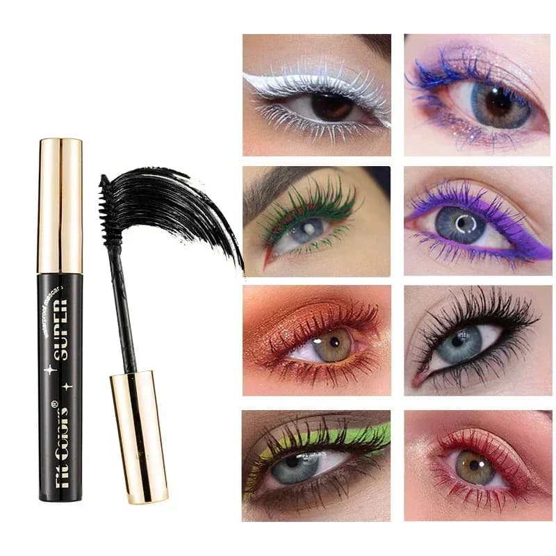 Mascara colored 14 thick curls, waterproof, not drooling, natural, long-lasting, blue white green black pink, make-up for eyes
