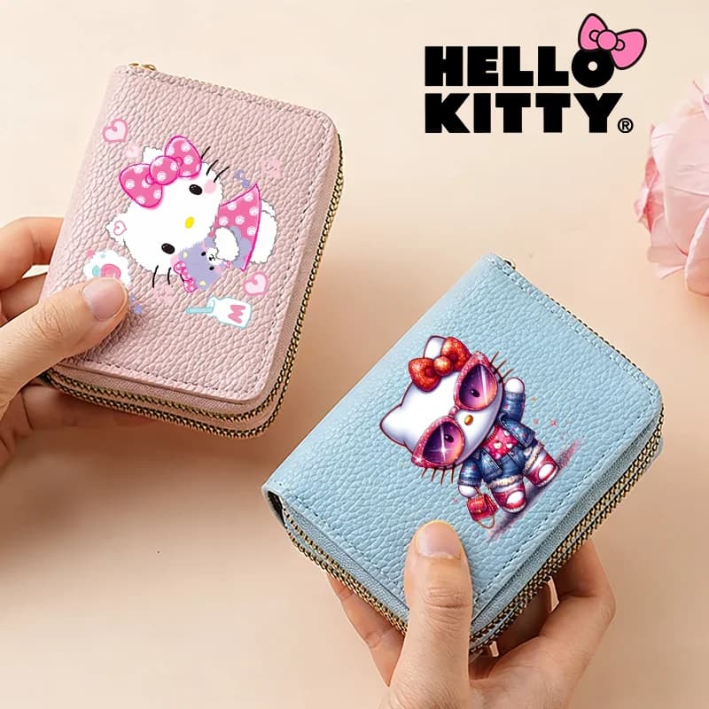Hello Kittise Coin Wallet Kawaii Cartoon Litchi PU Leather Bag Women Fashion Casual Multi-Card Slot Wallet Birthday Party Gift