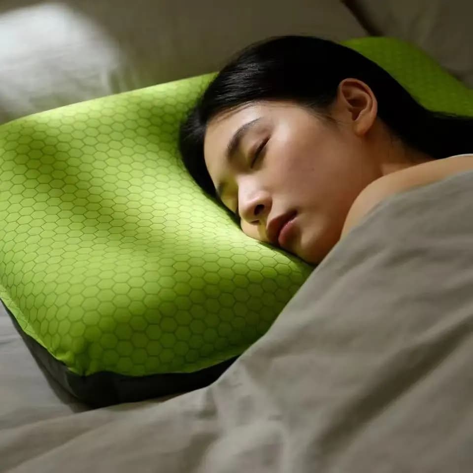 Cooling Camping Travel Pillow Portable Green Hexagonal Honeycomb Breathable Soft For Hiking Travel Home Sleeping Use