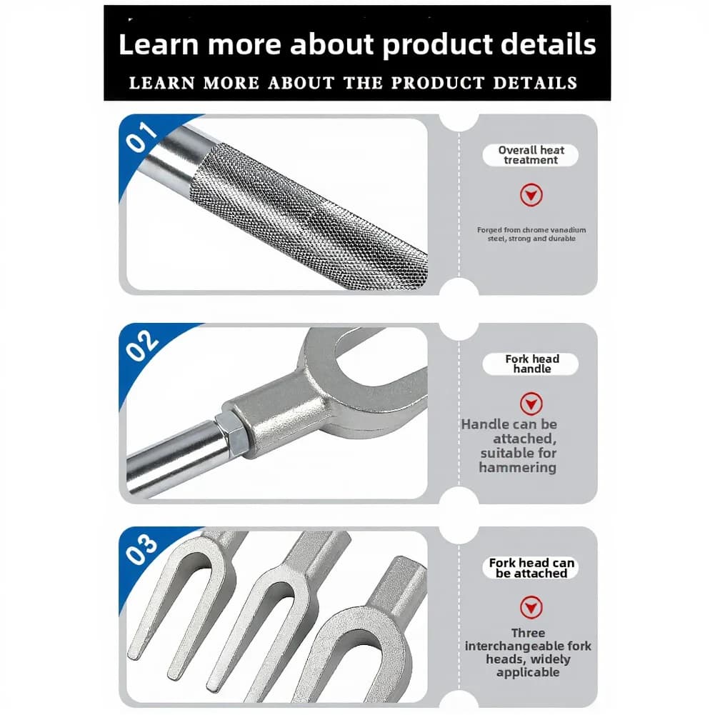 Complete Set of Extractors for Lower Vehicle Joints, Fork Type, Includes Three Forks, Zigrinata Grip and Pneumatic Hammer Adapter