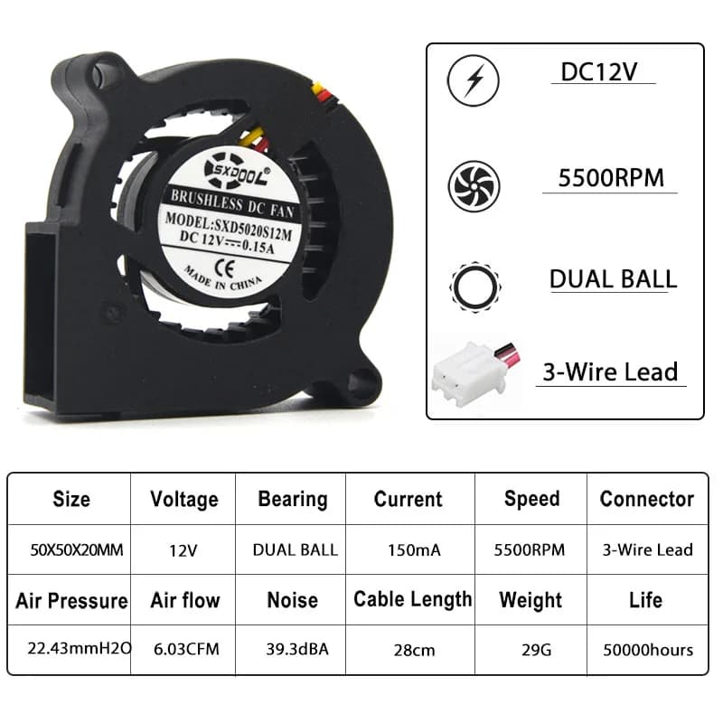 1pcs new Fan Dual Ball 50mm 5020 50*50*20 12V 5500RPM Cooling Fan 2PIN 5 CENTIMETRI For 3D Cooling Fan Cooling Fan Cooling Fan