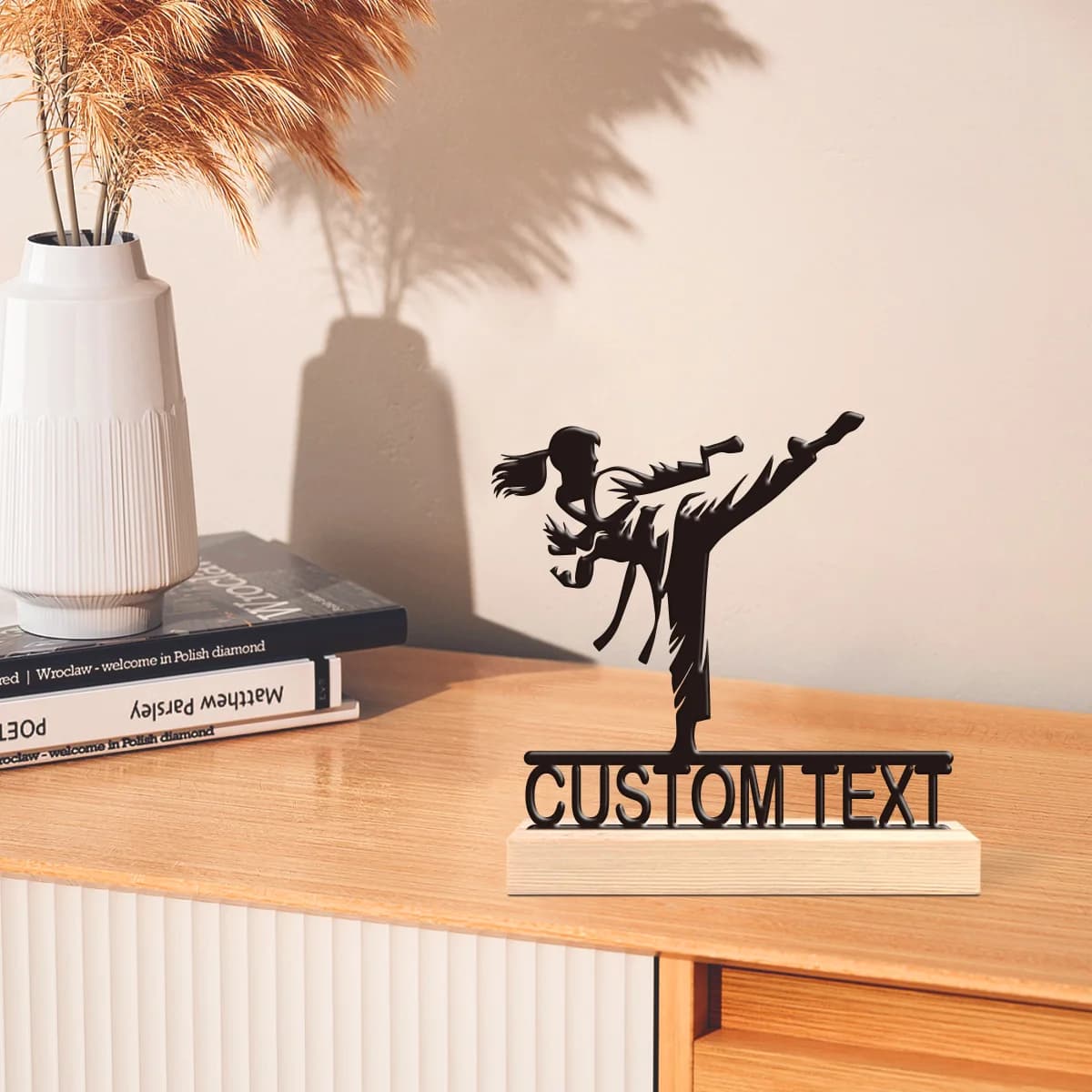1pc Customized Wrought Iron Desktop Ornaments Custom Content Equipped with A Wooden Base Holiday Gifts for Family and Friends