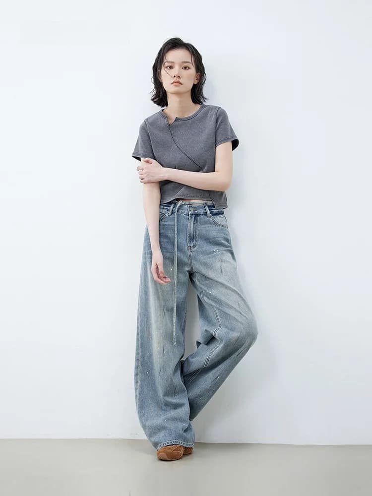 Jeans Slim Fit a Gamba Dritta XMOOM2025 Nuovo Stile Estivo in Denim Elasticizzato di Cotone con Cintura in Vita Jeans alla Moda per Donna
