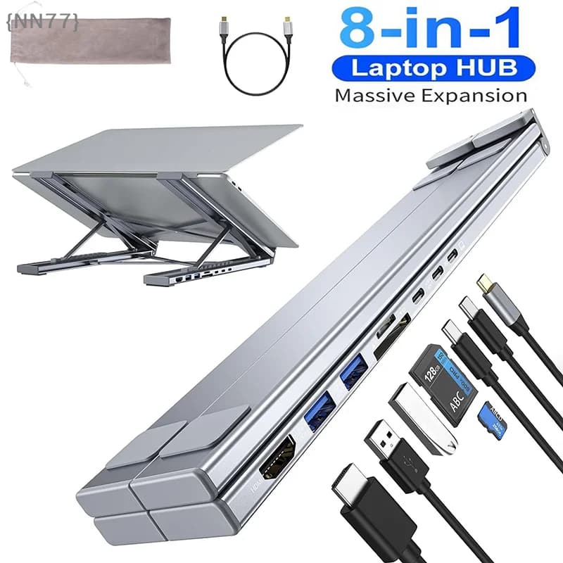 【Ja】Docking station per laptop USB-C 8 in 1 - Supporto pieghevole con dock universale, hub e adattatore plug & play