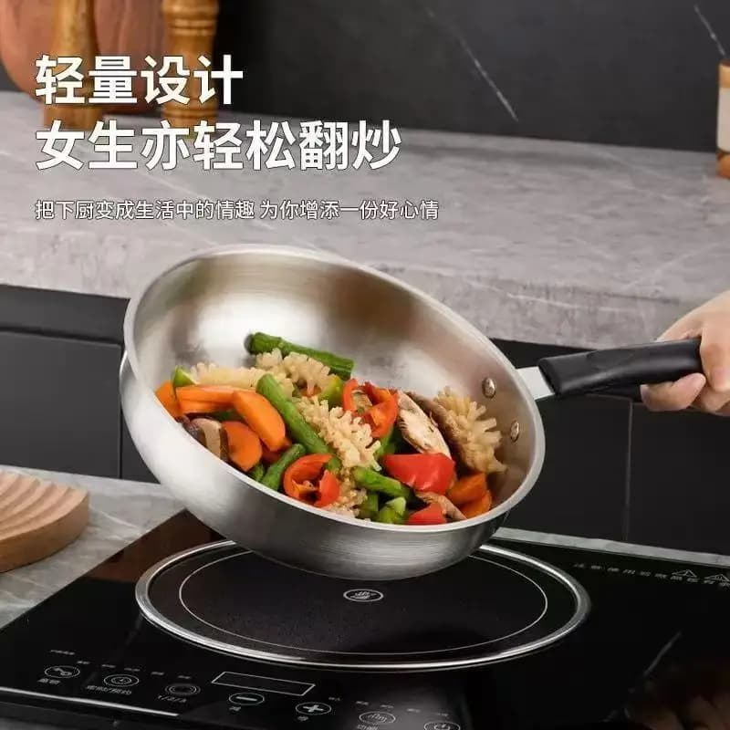 Stainless Steel Frying Pan Wok Uncoated Home Thickened NonStick Cook Pot Gas Stove Induction Universal Saucepan Kitchen Cookware