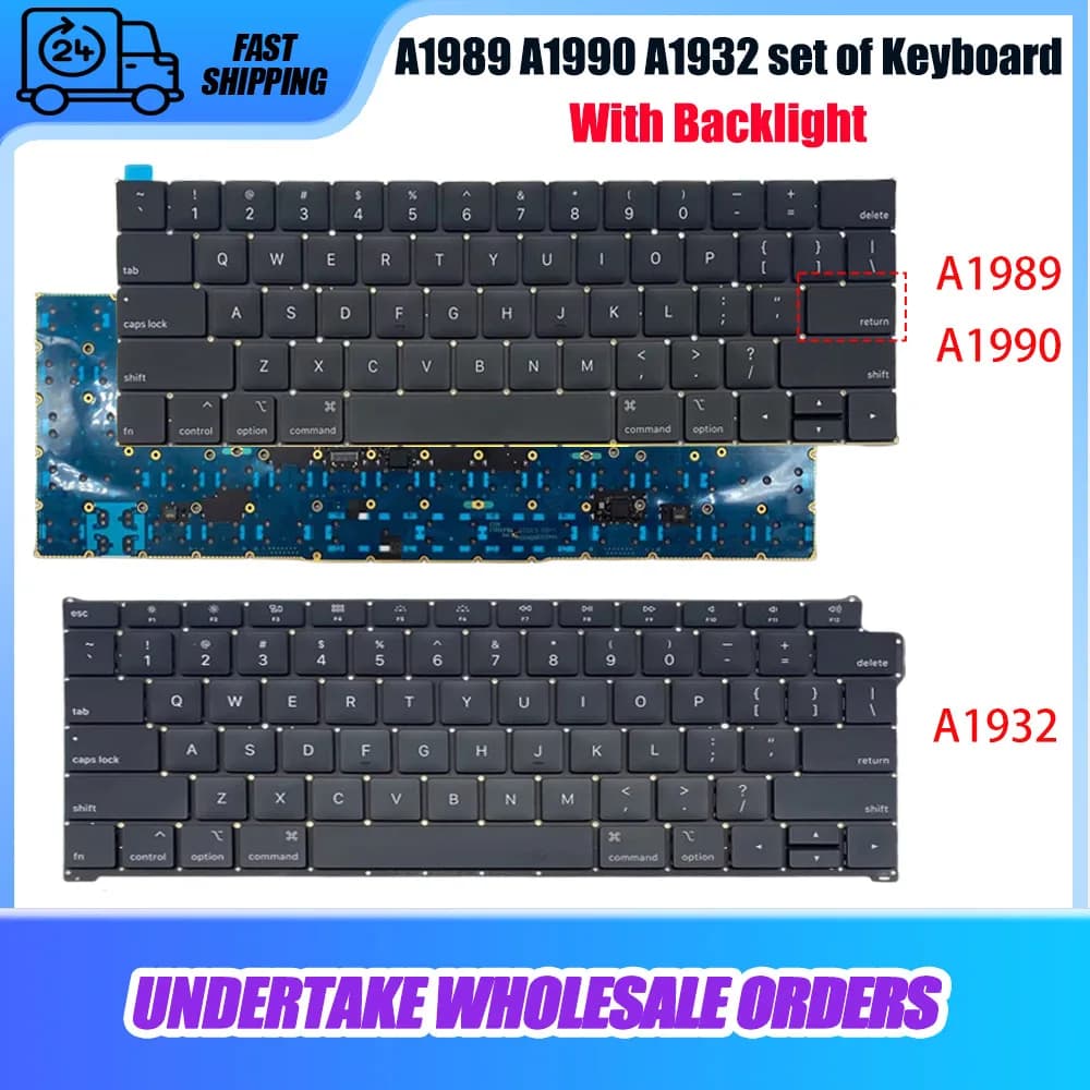 New A1989 A1990 A1932 Keybpard with Backlight For Macbook 13'' 15'' US UK Layout 2018 2019 Years Replacement Keys Boards