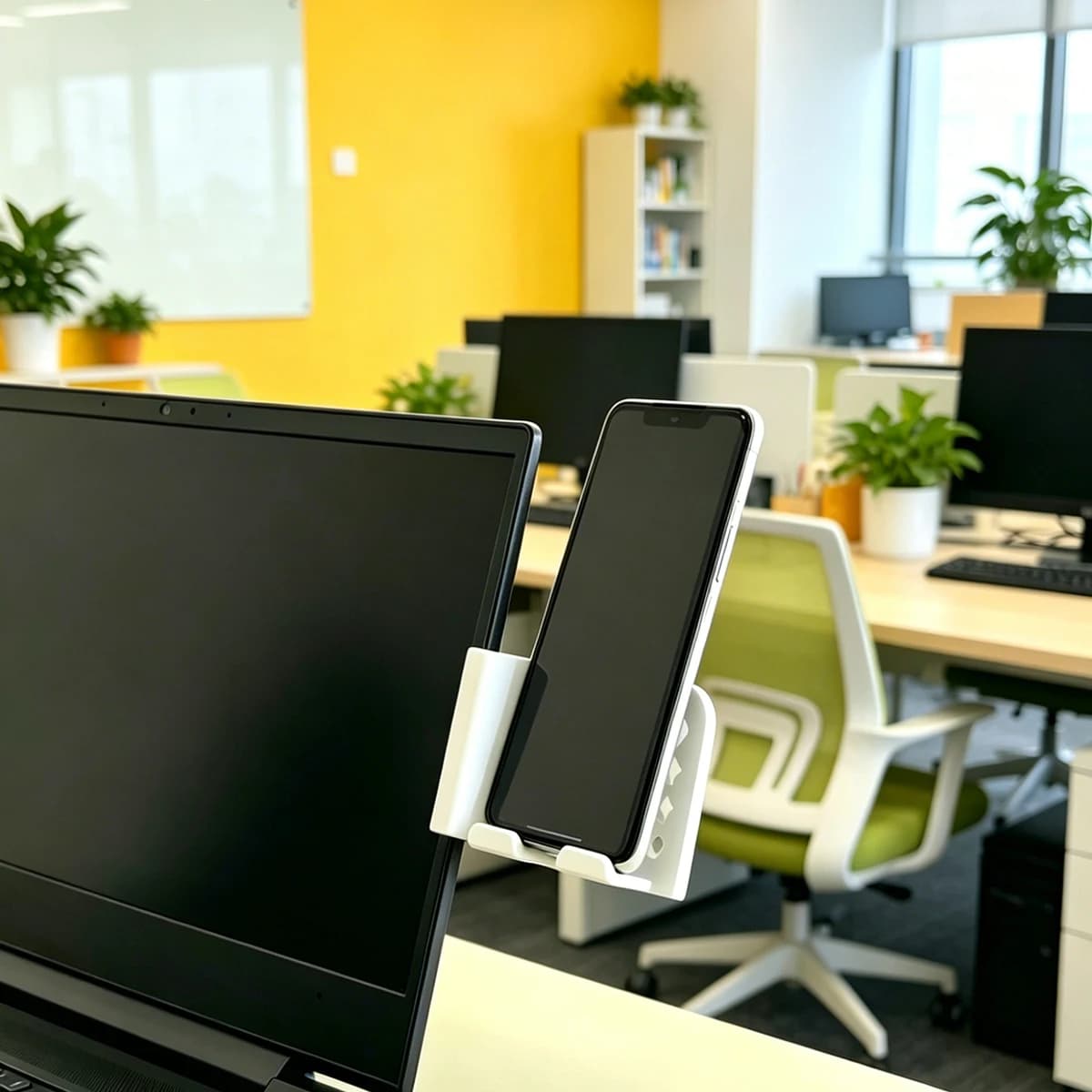 Monitor Side Phone Holder, Honeycomb Hollow-Out Screen Mount Without Clamps, Desktop Phone Storage Support Stand