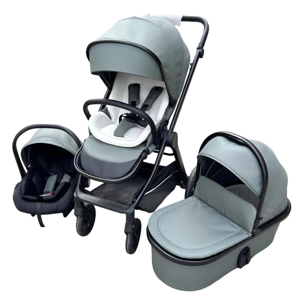 Passeggino 3-in-1 con Seggiolino Auto Portatile, Culla Pieghevole, Design in Lega Portatile per Bambini fino a 3 Anni, Funzione Luminosa