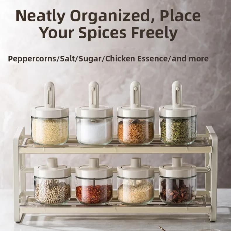 Nuovo Set di Barattoli in Vetro con Cucchiaio Integrato, Contenitore per Spezie Sigillato, Accessori da Cucina