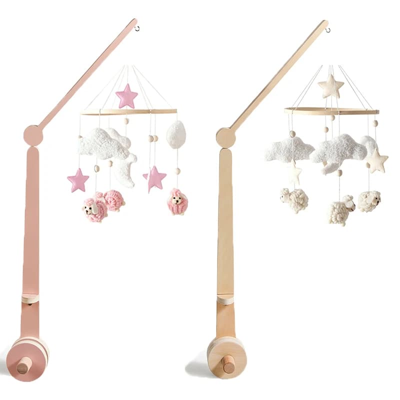 Staffa per campanello da letto in legno per bambini 0-12 mesi Staffa per campana da letto con stecca naturale Staffa mobile in legno per letto all'uncinetto per bambini Campana per sonaglio sospeso