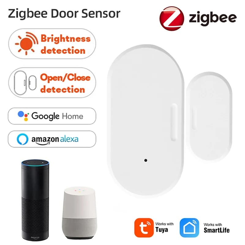 Tuya Zigbee 3.0 Sensore intelligente per porte e finestre Allarme aperto e chiuso Rilevatore di luminosità/illuminanza integrato Funziona con Alexa Google Home