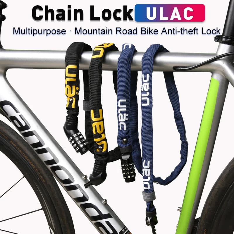 Lucchetto per Bicicletta ULAC 1m/1.2m Antifurto in Acciaio con Cavo a Catena e Password a 4 Cifre, Lucchetto di Sicurezza Portatile per Scooter e E-Bike