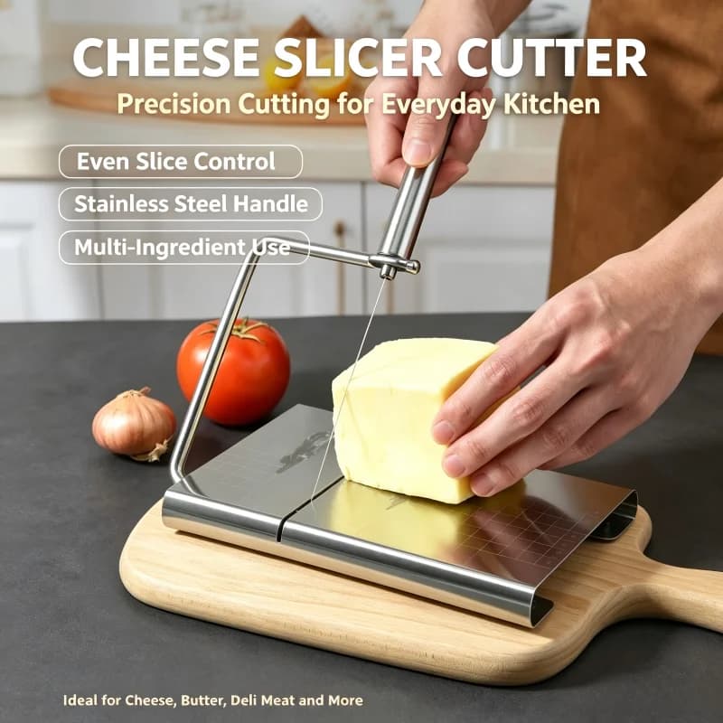 Stainless Steel Cheese Slicer with Measurement Scale - Adjustable Kitchen Butter Knife for Cheese, Ham and Soft Cheese Slicing
